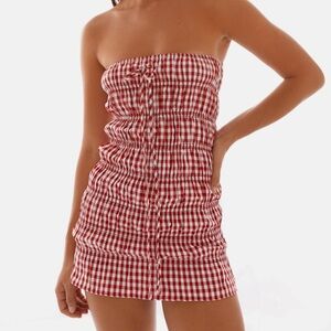 Peppermayo Red Gingham Strapless Dress